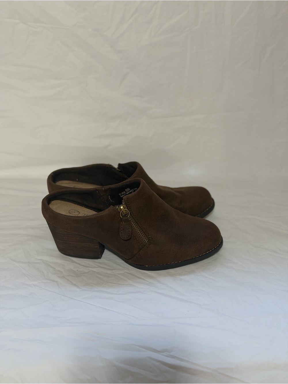 Bella Vita Brown Suede Mule Clogs with Side Zip